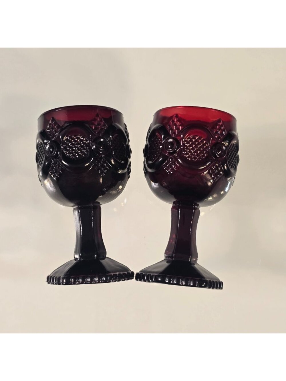 2 Vintage Avon Cape Cod 1876 Ruby Red Glassware Footed Goblets